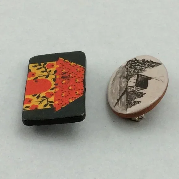 2 Handmade House Cottage Themed Brooches Pins Countryside Wood Clay Cottagecore - Picture 8 of 12